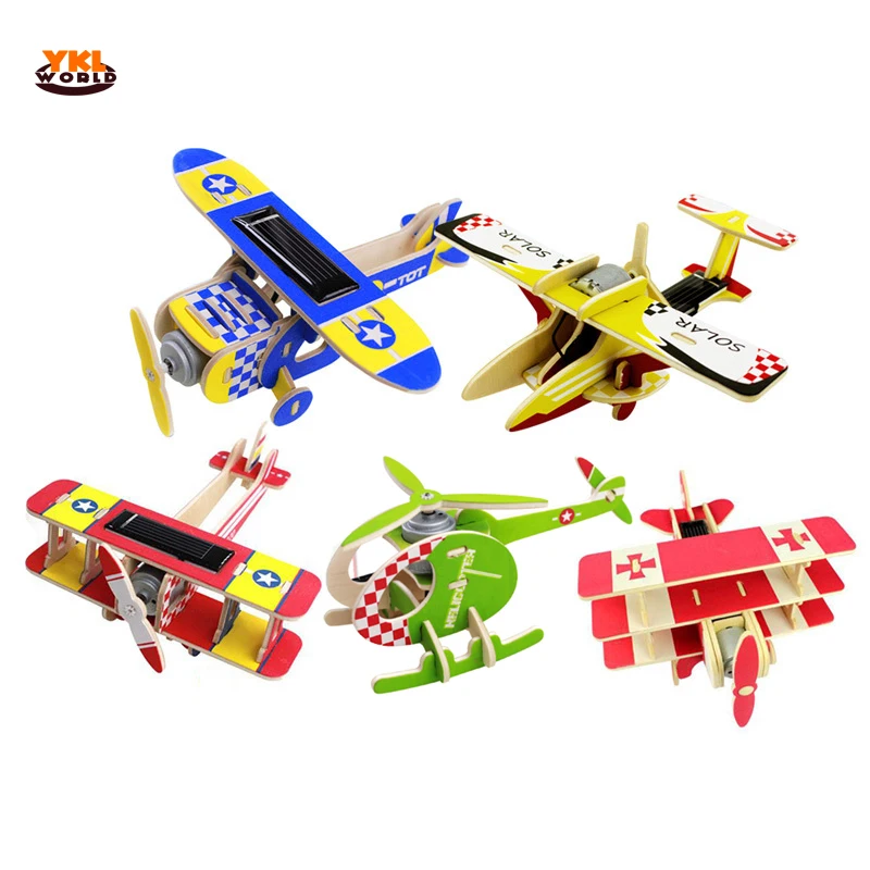 Yklworld Деревянные Солнечные Мощность 3D самолет паззл самолет вертолет Сделай Сам головоломка здание комплектные обучающие игрушки для детей в подарок(S5