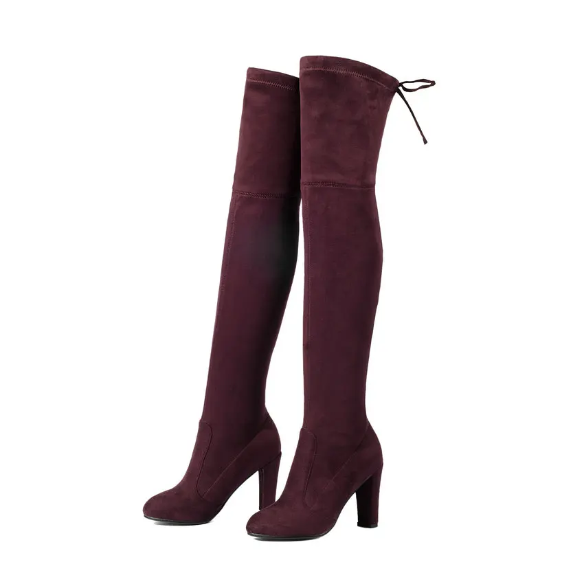 ESVEVA/ г. Весенние ботфорты в западном стиле женские ботинки на высоком квадратном каблуке пикантные Модные женские ботинки на шнуровке размеры 34-43 - Цвет: Бордовый