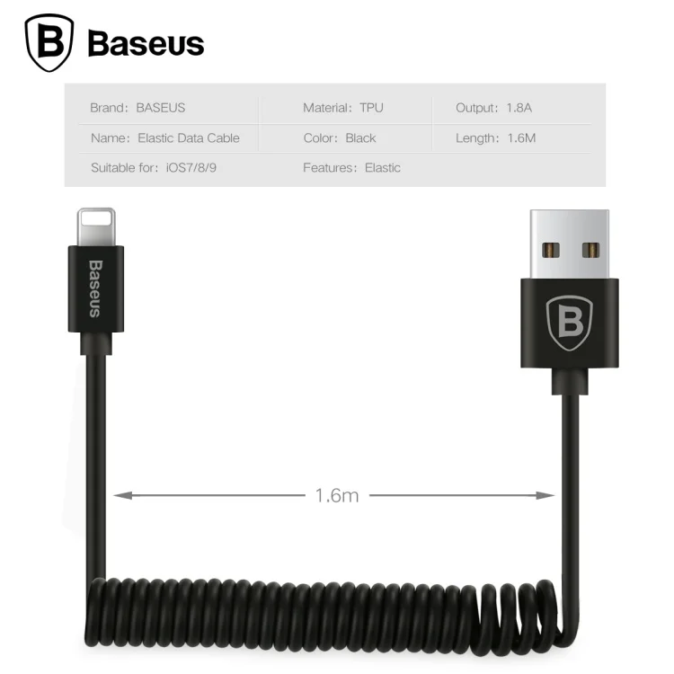 Выдвижной пружинный USB кабель Baseus для iPhone X XS Max XR 8 7 6 Plus 5 5S SE кабель для зарядки и зарядки