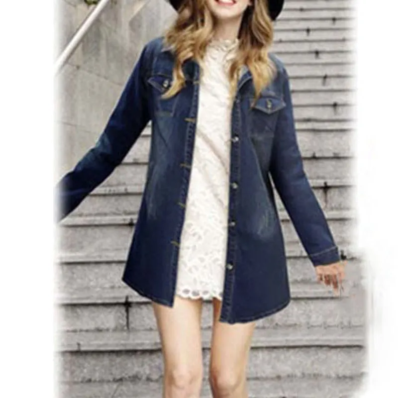 

2019 Autumn Women Large Size Denim Jacket Long Sleeve Jeans Coat Button Plus Size Casual Outwear