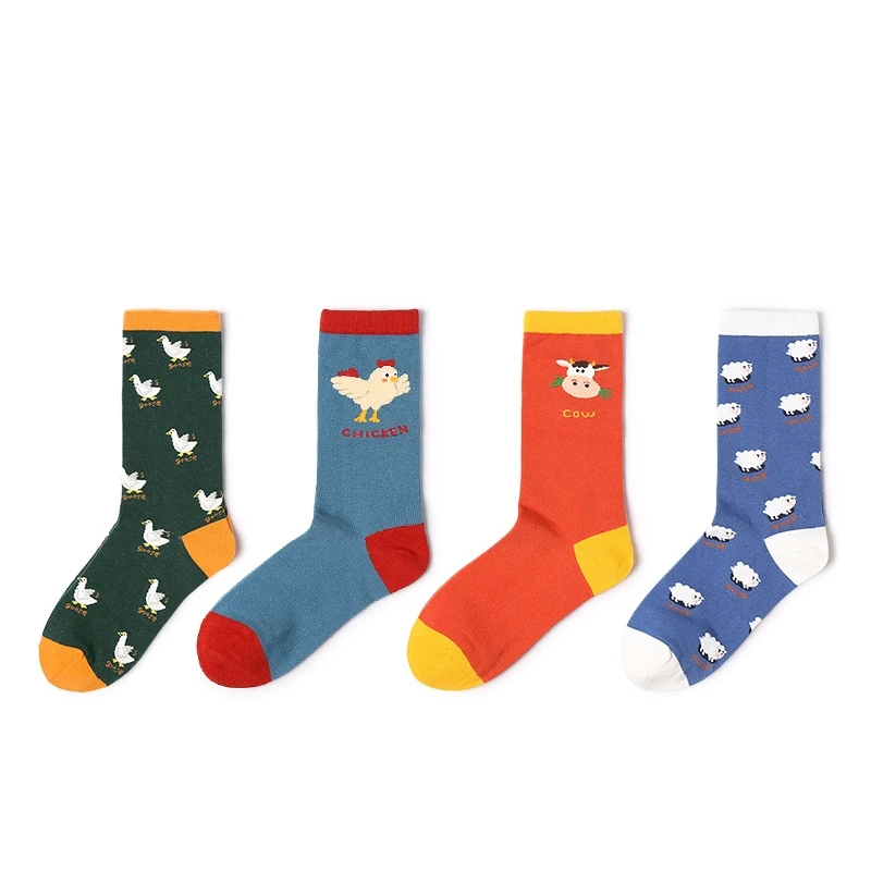 

2018 Autumn New Women Socks 1 Pair Long Cotton Casual Breathable Socks Color Cute Animal Printed Novelty Fashion Lady Socks
