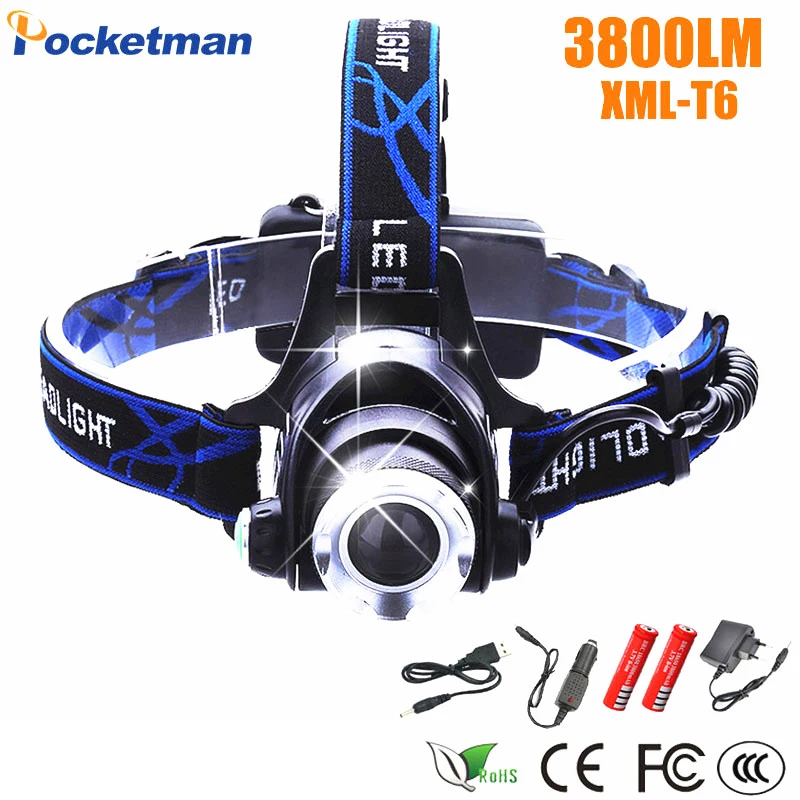 

2018 HOT LED Headlight 3800lm XML-T6 led headlamp zoom flashlight adjustable head lamp Optional accessorie 18650 battery z50