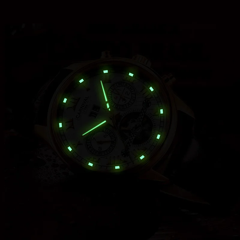 Карнавал Скелет автоматические часы для мужчин сапфировое стекло светящийся указатель люксовый бренд Tourbillon механические часы