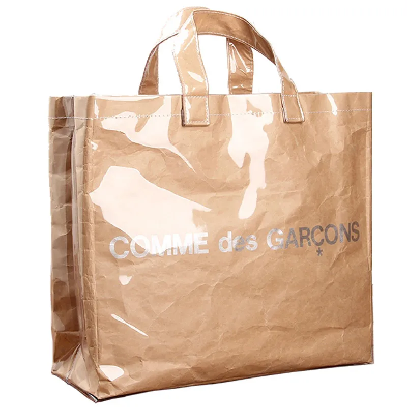 Ladies bag 2018 fashion design double transparent handbag kraft paper shopping bag shoulder bag handbag