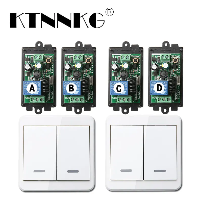 

KTNNKG 4PCS Remote Light Switch Wireless Relay Receiver Module AC 85V 110V 220V Universal for RF 433 Mhz 86 Remote Control 1CH