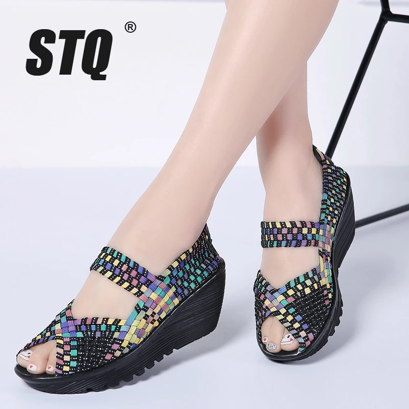 

STQ 2019 Summer women platform sandals shoes women woven flat shoes flip flops wedge heel plastic shoes ladies slip on shoes 559