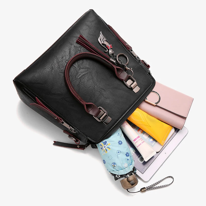 Женская модная сумочка Красивая Дамская сумка через плечо элегантная сумка из искусственной кожи на одно плечо ручные сумки для покупок черная
