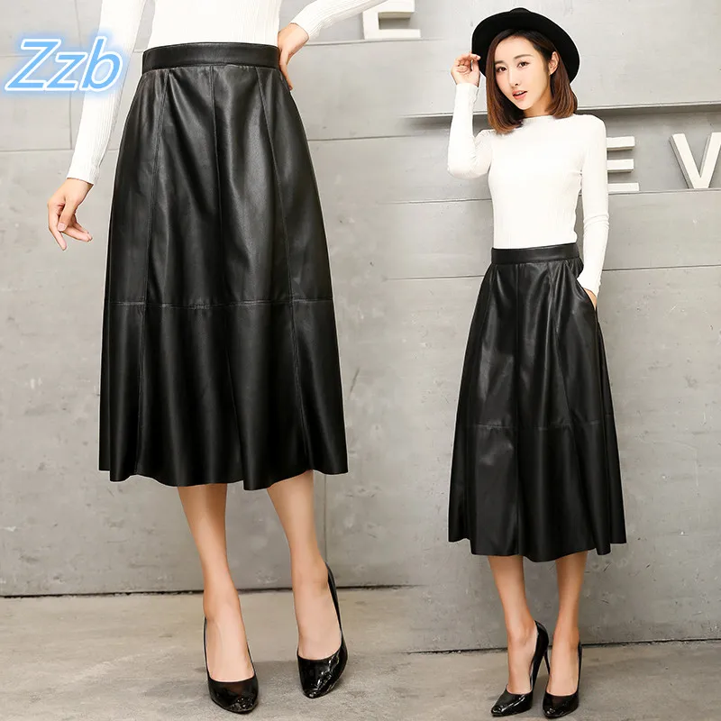 Japan style Leather Skirt Women 2018 New Pleated Skirts Woman Plus Size