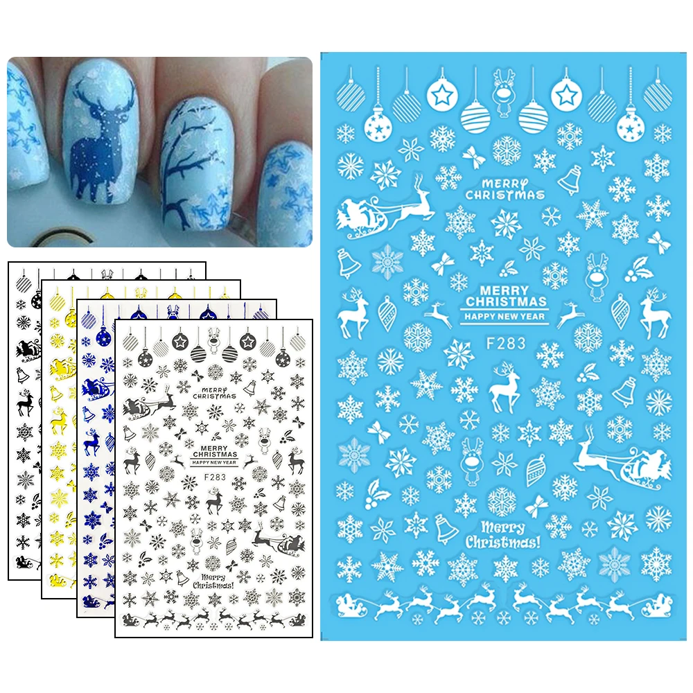 

1 Sheet 3D Nail Decal Mixed Deer/Snowflake Design Nail Art Sticker For Christmas DIY Decorations Nail Decal Tips BEF283