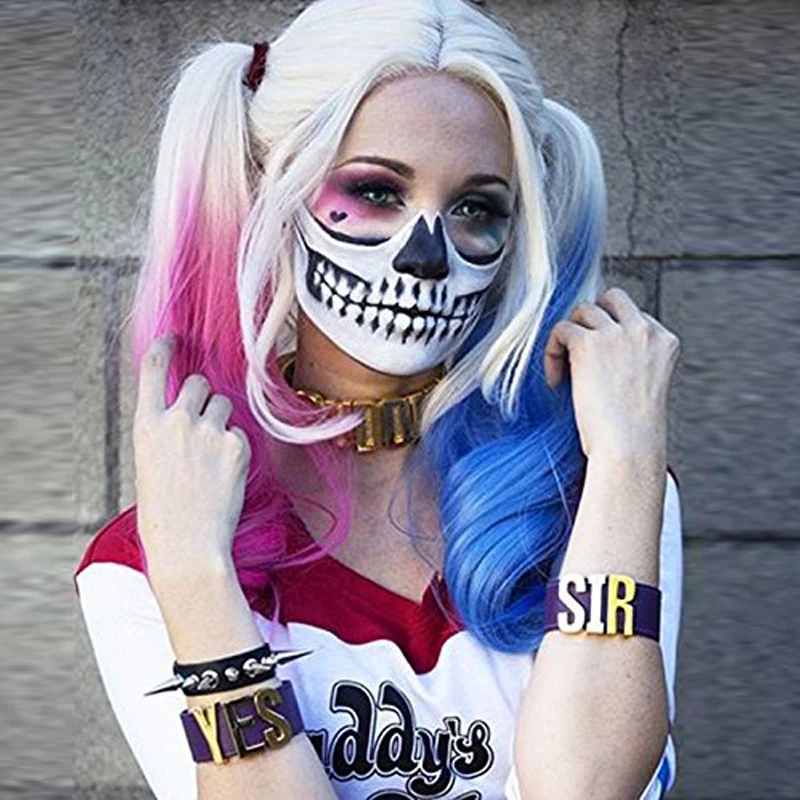 Comic Harley Quinn Synthetic Wig Mixed Color Blue and Pink Ombre Long Wavy AOSIWIG | Шиньоны и парики