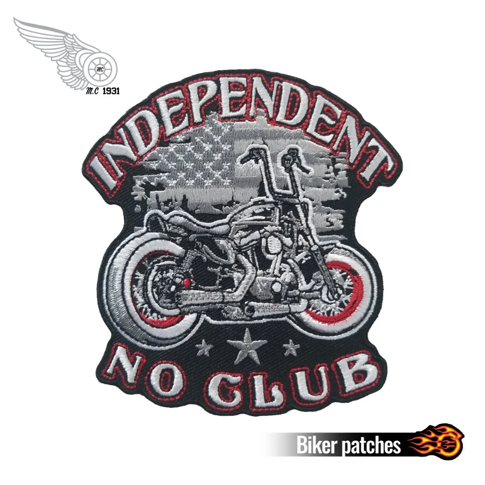 

Independent No Club Biker Patches Free Rider Embroidery Patches for Clothes Rock and Punk Badge Motorcycle Vest Jacket Emblem