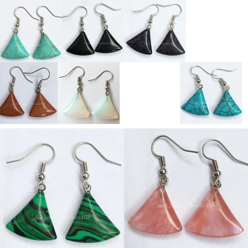 

Howlite Goldstone Blue Sand Opal Malachite Cherry Quartz Carnelian Triangle Beads Dangle Earrings WFH452