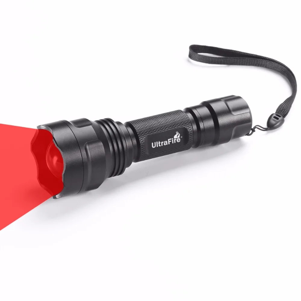 UltraFire UF-1505 Hunting Flashlight CREE XP-E2 LED Red Light 630nm Zoomable Flashlight with Attack Head rechargeable led light