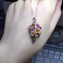 Натуральный турмалин подвеска 925 Серебро Природный камень кулон Цепочки и ожерелья модный роскошный большие листья женщин девушки ювелирные изделия