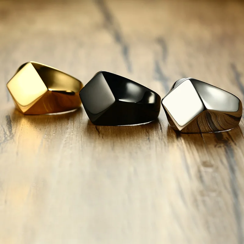 Meaeguet 16MM Wide Men's Ring Rhombus Cut Stainless Steel 3 Colors Wedding Bands Multi-faceted Male Jewelry