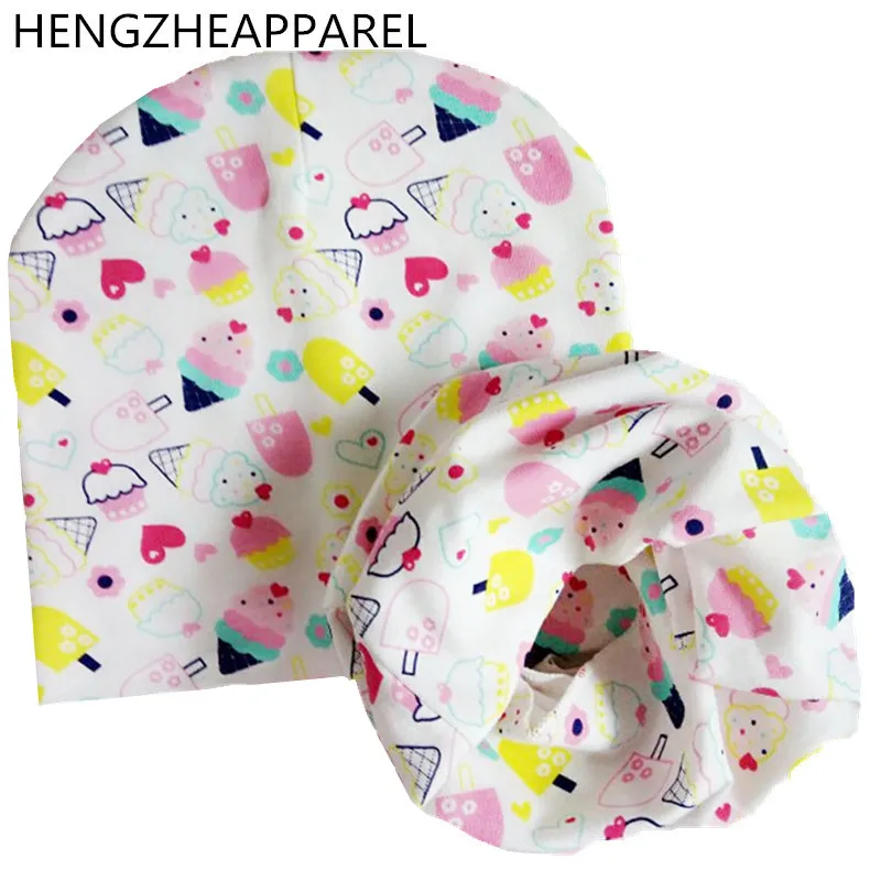 2017 new arrive cotton star icecream heart straberry plane children scarf beanies sets boys girls baby collars hats kids caps