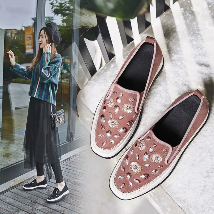 

South Korea's standing in the autumn the new with square diamond comfort slip-on loafers shoes joker leather shoes