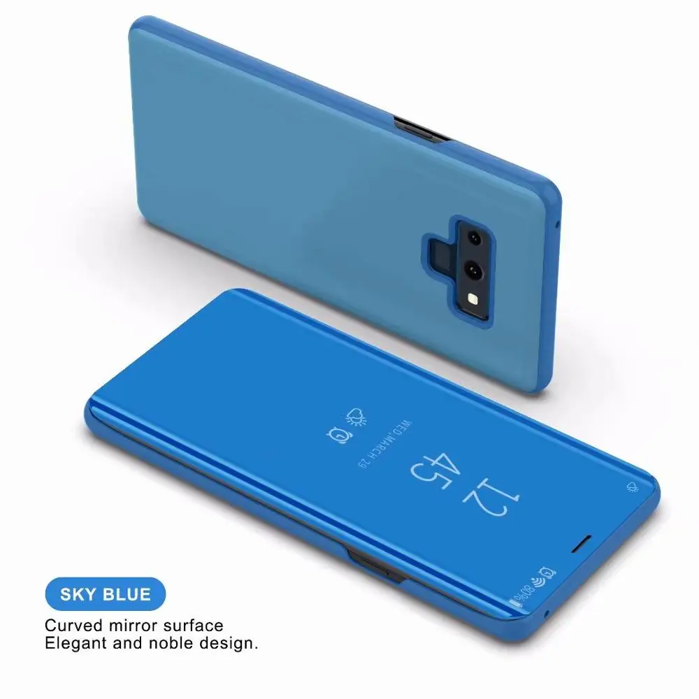 Для samsung Galaxy Note 9 A6 A8 J4 J6 J8 S7 S6 край S8 S9 плюс J3 J5 J7 A9Star откидная подставка Clear View умный зеркальный чехол - Цвет: Blue