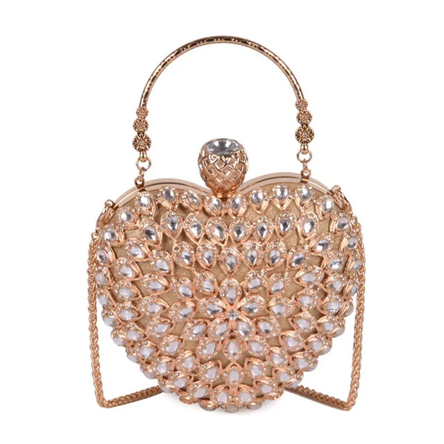 NEW Heart Shaped Diamonds handbag for women Evening Bags Chain Shoulder