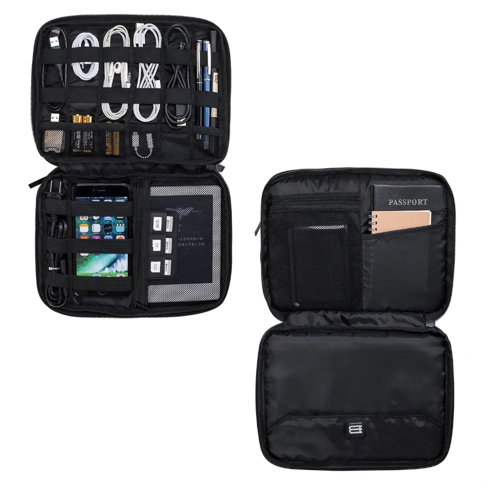 Bagsmart Double Layer Phone Charger Case/Travel Gear Organizer / Electronics Accessories Bag (Large, Grey)
