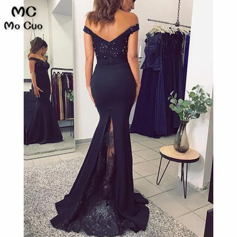 Mermaid V-neck Off Shoulder Bridesmaid Dresses Lace Appliques5
