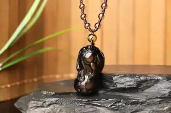 

Koraba Fine Jewelry 100% Natural Color Obsidian Carved Chinese Lucky PiXiu Pendant + Free Necklace Free Shipping