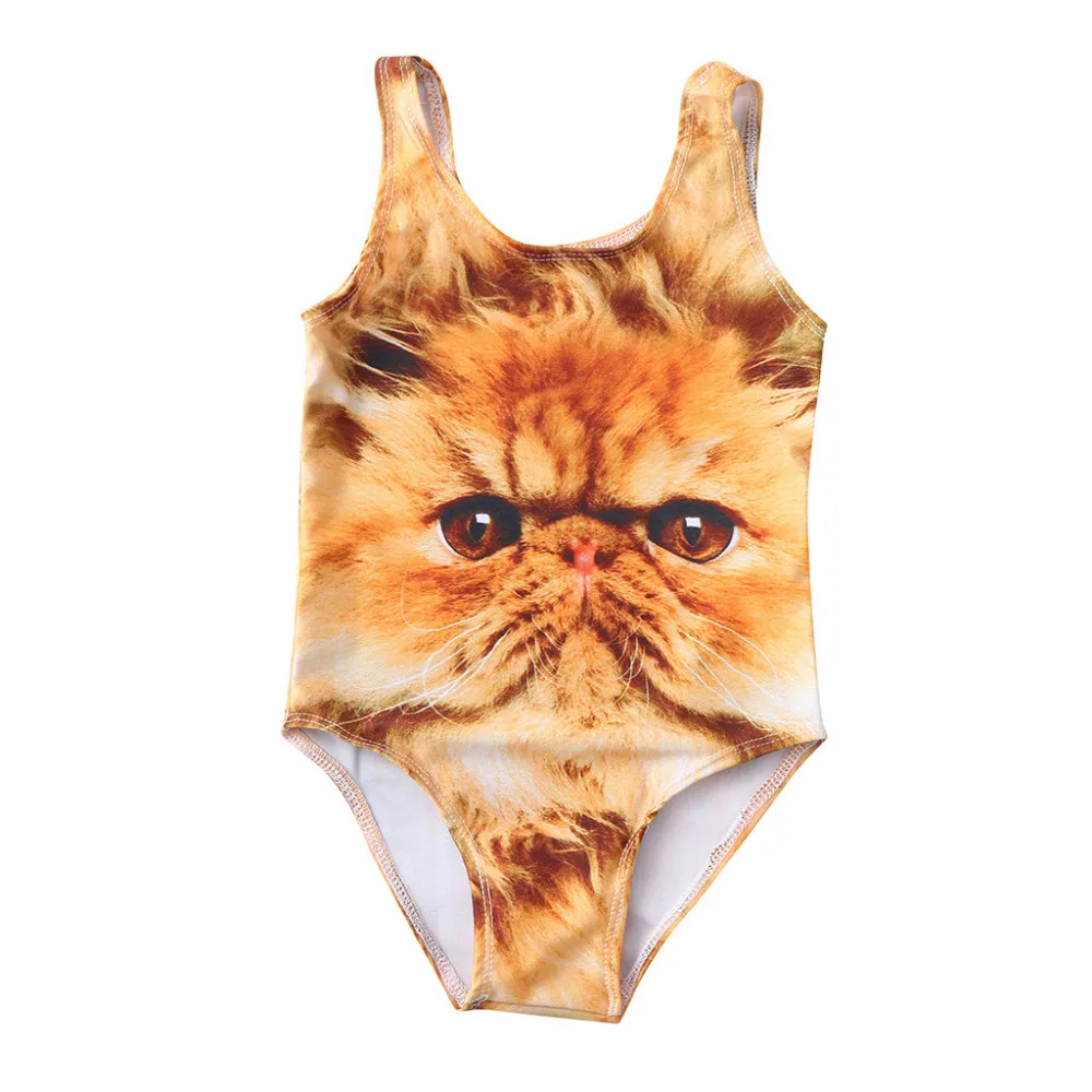 swimsuit kids girl Polyester swimsuit kids bathing suit New Beach Cat Print one piece swimsuit kids summer Swimwears L0520