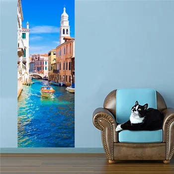 

Italy Venice Streets Scenery Wall Sticker Bedroom PVC Door Sticker Removable Home Decoration Door Wallpaper