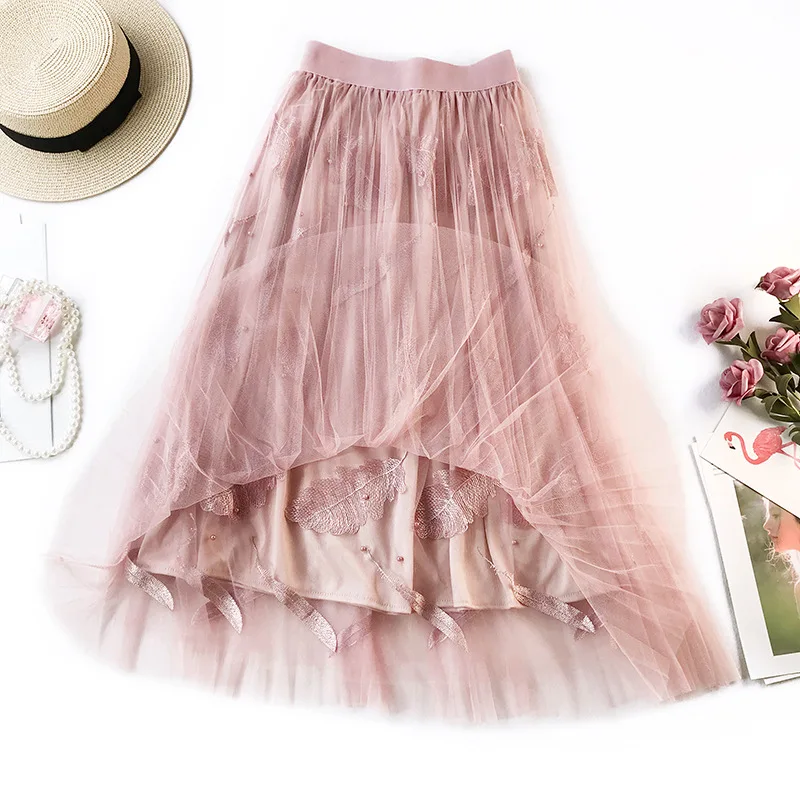 Wasteheart Pink Black Women Skirts Fashion Women High Waist Ball Gown A-Line Mid-Calf Skirt Mesh Clothing Pleated Long Skirts Wasteheart Pink Black Women Skirts Fashion Women High Waist Ball Gown A-Line Mid-Calf Skirt Mesh Clothing Pleated Long Skirts