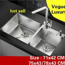 Free shipping Apartment deluxe kitchen manual sink double groove vogue 304 stainless steel hot sell 710x420/750x430/780x430 MM