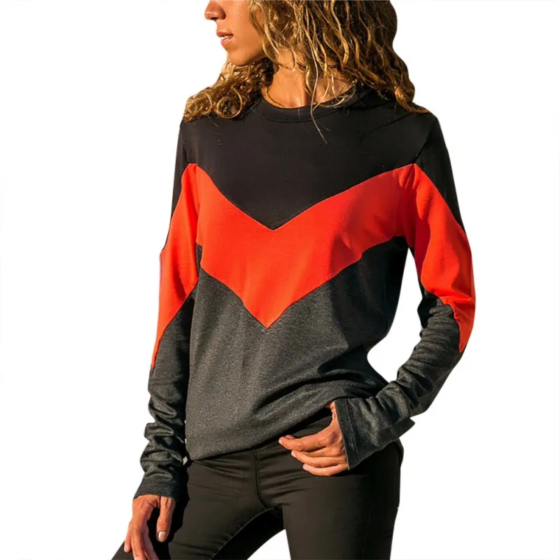 

2019 Fashion Color Block Patchwork Women Tops Female Casual Long Sleeve O-Neck T-Shirt Streetwear Ladies Tshirt