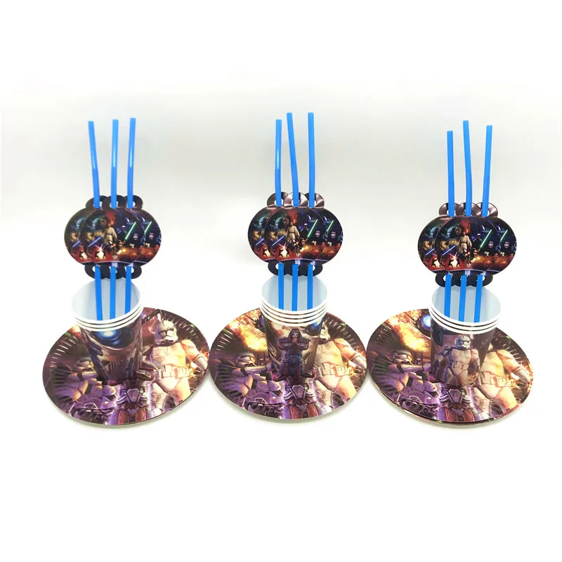 

60Pcs/Lot Star Wars Theme Baby Boy Birthday Party Flexible Straw Tableware Family Party Paper Cup Plate Straw Decoration Supply