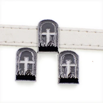 

8mm Alloy Enamel Black Halloween Grave Slide Charms Slide Beads DIY 8mm Hole Bracelets Wristbands,Belt Straps Pet Name Collar