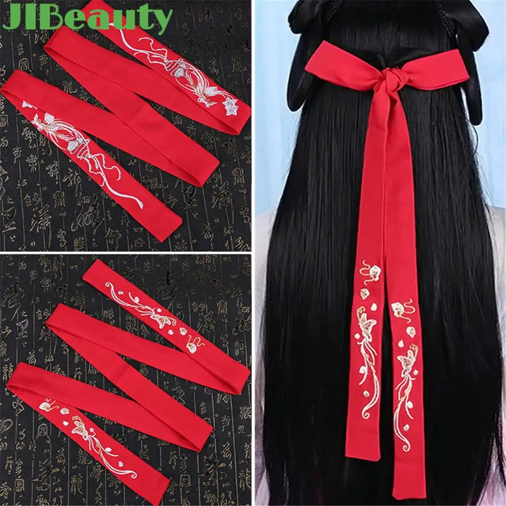 

QIANJI Hair Band Antique Embroidery Headdress Tassel Ribbon Headband Hair Rope Ancient Costume Hair Accessory