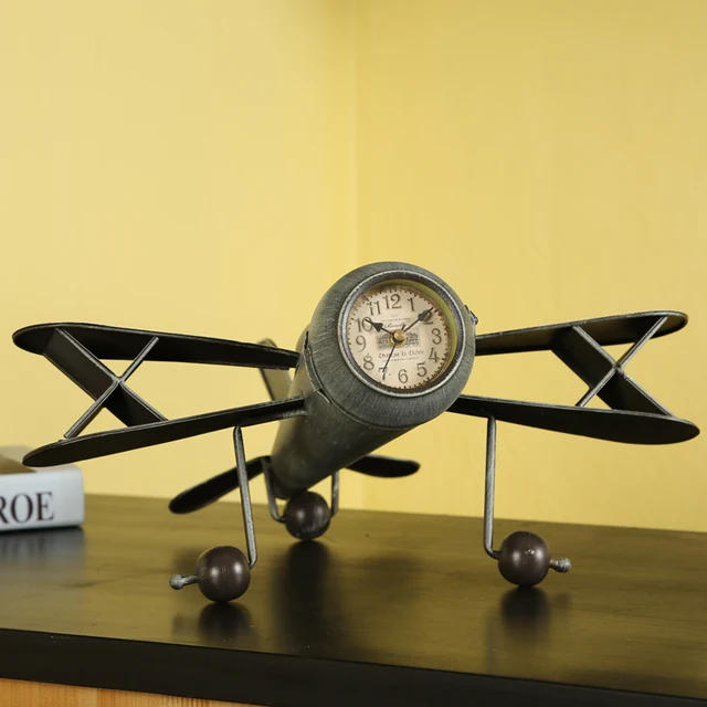 Retro Decoration Creative Aircraft Model Home Decor Retro Decoration Creative Aircraft Model Home Decor Crafts Furnishing Iron Airplane Clock Plane Figurine