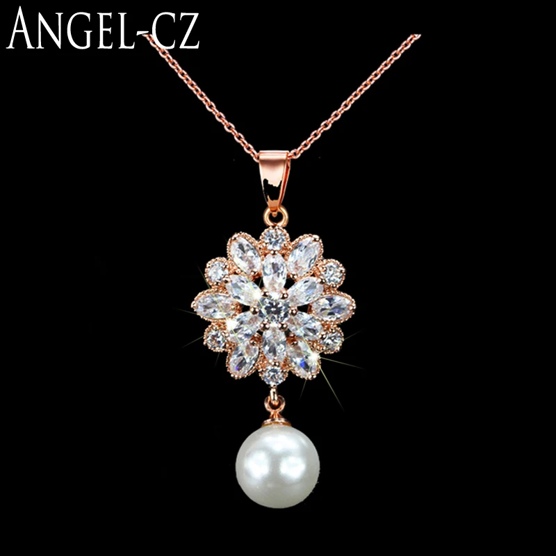 ANGELCZ Изысканное жемчужное украшение на шею из чистого кубического циркония