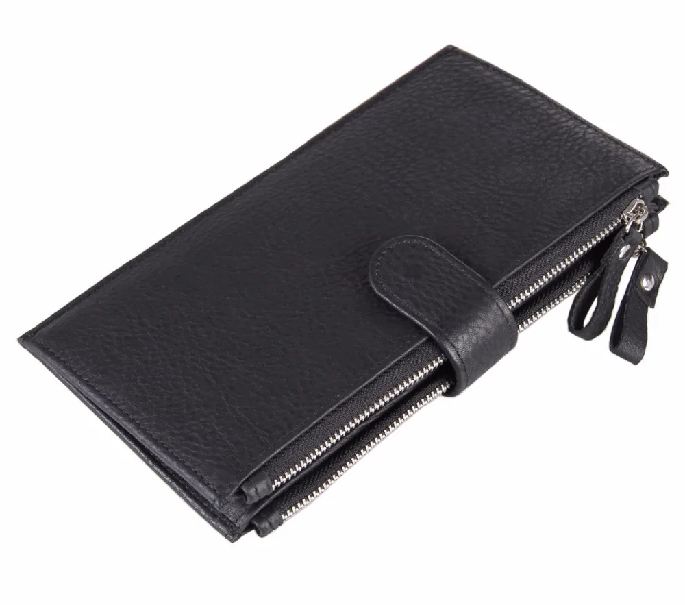 

Dual Zippers Fashion Long Wallet For Men Multi Card Slots Practical Cash And Card Wallet Top Quality Cowhide Long Purse