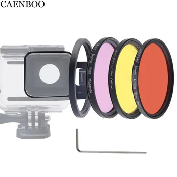 

CAENBOO Action Camera Lens Filter Go Pro Hero 5 6 Color Adapter Ring 58mm Set For GoPro Hero5/6/2018 Housing Case Black Diving