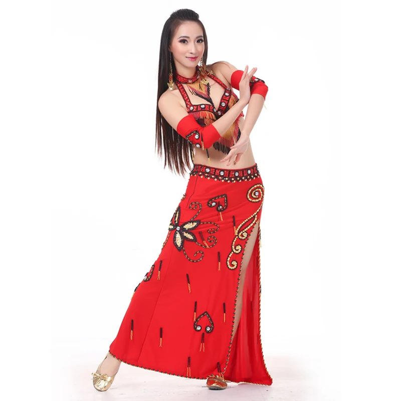 

2018 Women Dancewear Professional Costume Outfit Bra Belt Skirts with Accessories Oriental Belly Dance Costume