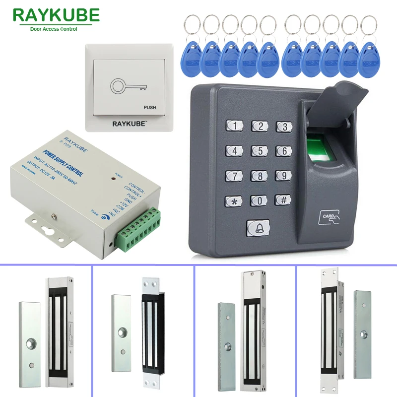 RAYKUBE система контроля допуска к двери комплект 180 кг/280 кг Электрический магнитный замок+ биометрический считыватель отпечатков пальцев RFID пароль клавиатуры
