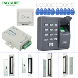 RAYKUBE двери Система контроля доступа комплект 180 кг/280 кг Электрический магнитный замок + биометрический считыватель отпечатков пальцев RFID