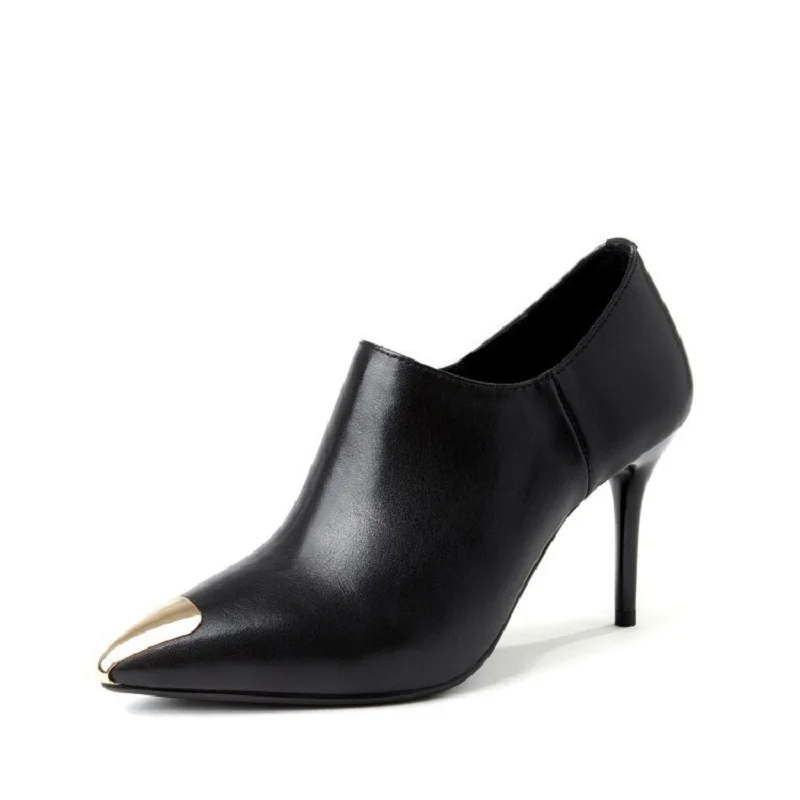 

Europe and the United States wind 2018 spring new leather shoes first layer of leather pointed deep slender women's shoes