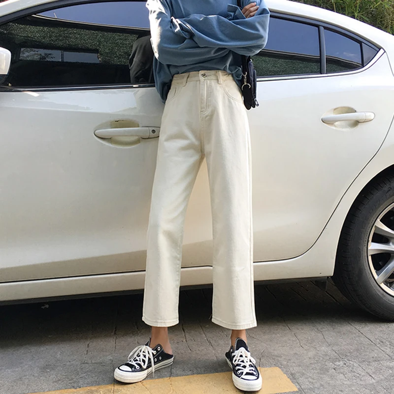 

Women Spring And Summer Fashion Brand Korea Style High Waist Slim Fit Ankle-length Pants Straight Jeans Female Casual Trousers