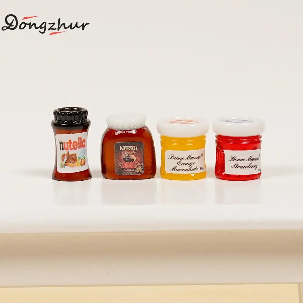 4 قطعة/المجموعة دمية مصغرة 1:12 Miniatura القهوة المربى جرة زجاجة تخزين DIY دمية اكسسوارات الديكور مصغرة 1/12