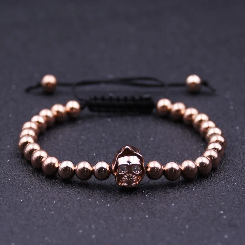 Hyhoney Micro Pave CZ Череп Плетеный макраме ткачество регулируемый браслет Браслеты Для мужчин ювелирные браслеты
