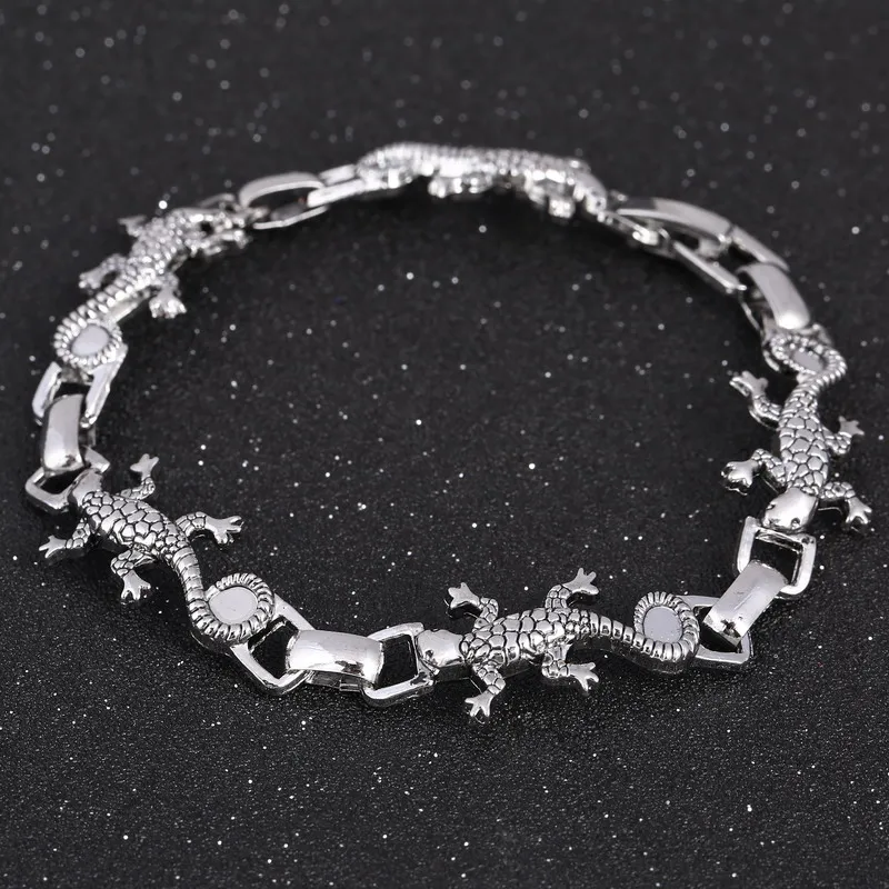 

Silver Plated Gecko Charm Bracelet Animal Metal Beaded Bracelets & Bangles Men Male Jewelry Big Discount