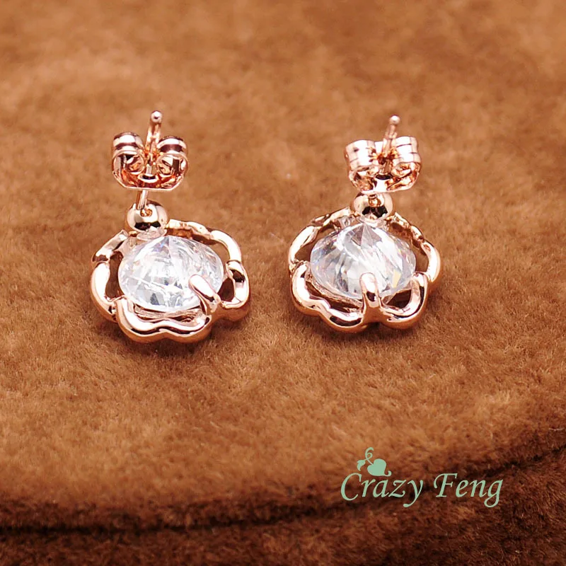 Женские маленькие серьги гвоздики с фианитом розовое золото|flower stud earrings|fashion