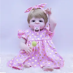 100% ручной работы белый кожаный силикон Возрожденные куклы розовые точки платье улыбающееся лицо ребенок 56 см самый популярный