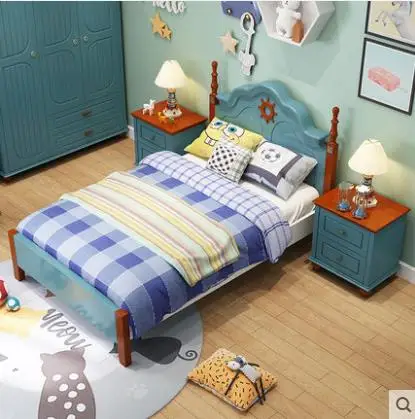 Children Beds kids Furniture blue and white solid wood kids beds child bed chambre bebe European style hot new boys beds 120*200 Children Beds kids Furniture blue and white solid wood kids beds child bed chambre bebe European style hot new boys beds 120*200