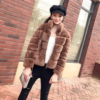 

2018 New Winter Coat Women Faux Fox Fur Coat Plus Size Women Stand Collar Long Sleeve Faux Fur Jackets Coats